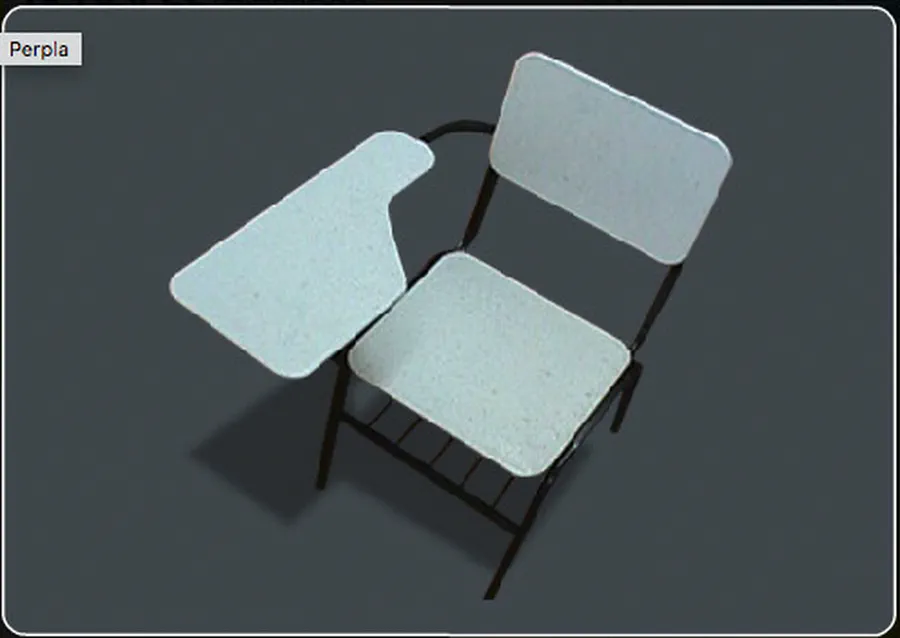 Pupitre escolar con paleta y asiento de madera plástica sobre estructura metálica